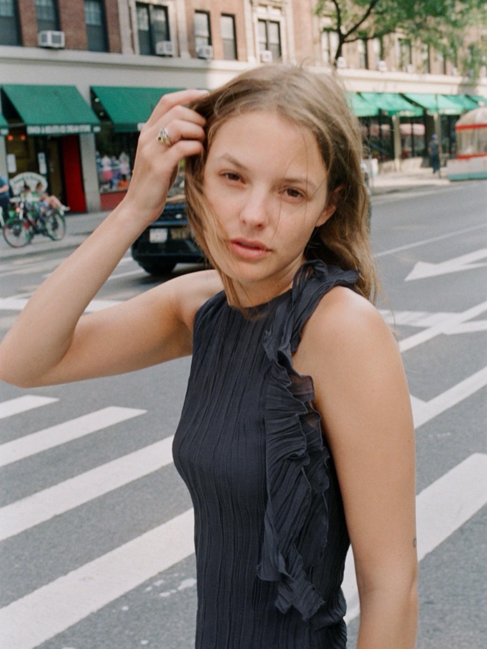 ZARA Crinkle-pleated Navy/Black Ruffle Hem Sleeveless Dress. S NWT - Picture 6 of 16